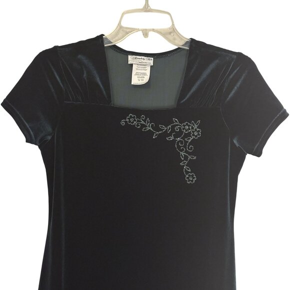 Velvet Dark Green Cap Sleeve Dress Girls Size 14.5  By Disorderly Kids - Picture 2 of 8